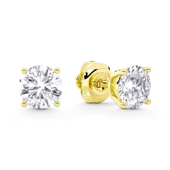Non-Certified 4.00ct Lab Grown Diamond Round 4-Prong Stud Earrings in 14k Y Gold - Picture 1 of 5